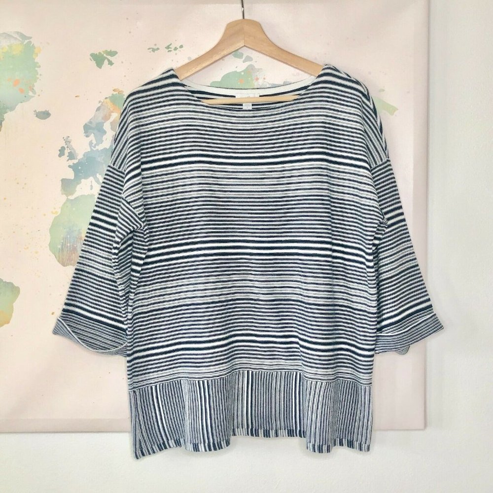 J Jill Size Medium Top‎ Black White Striped 3/4 Slv